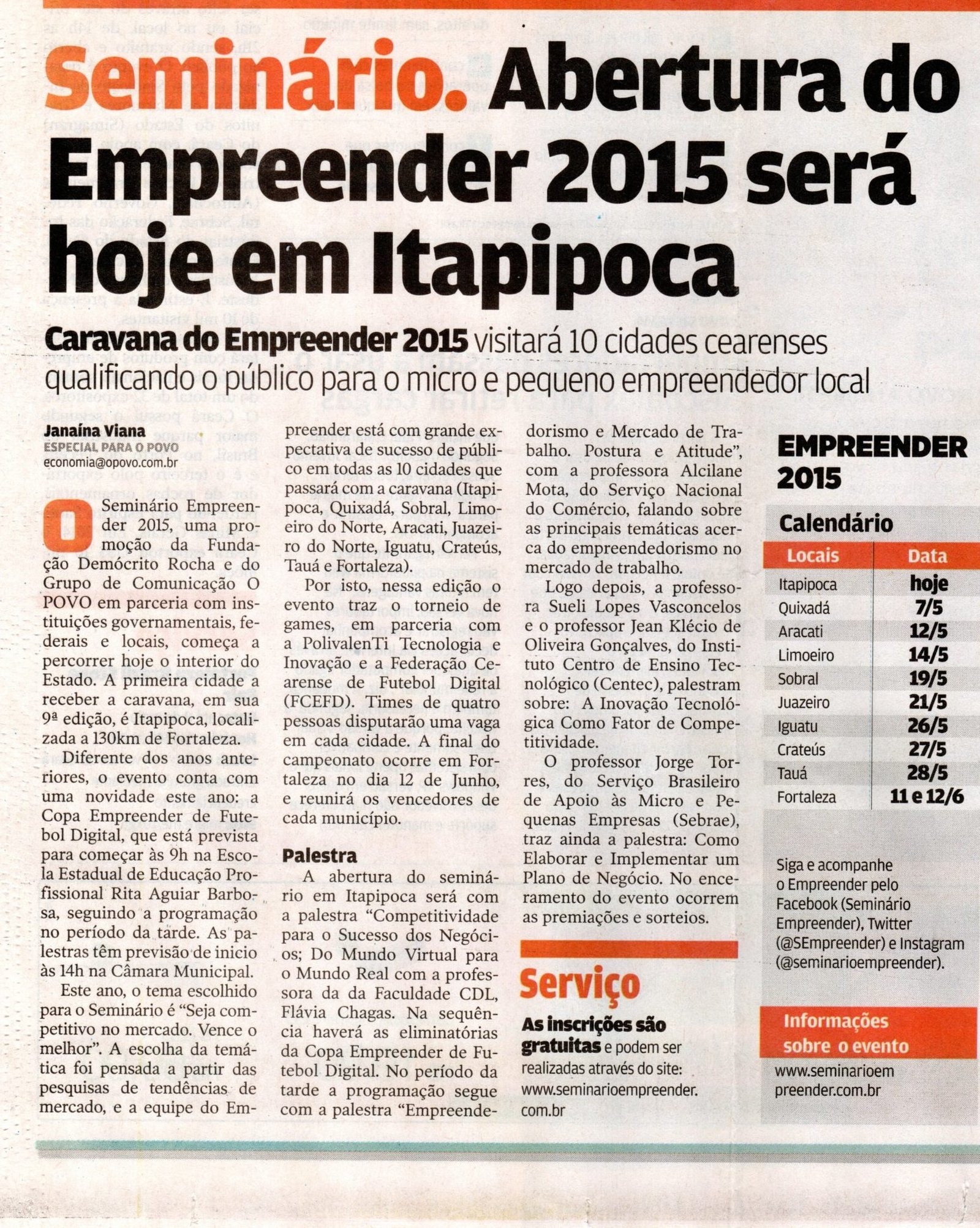 2015- Seminário Empreender - Jornal O Povo (1)